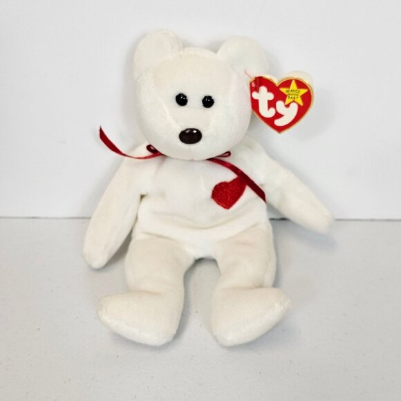 VTG 1993 TY Beanie Babies Collection "Valentino" White Teddy Bear Collectible - Picture 1 of 15